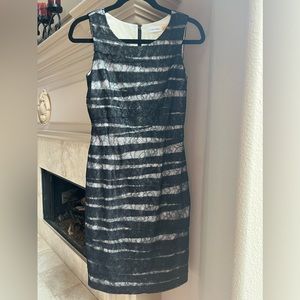 Calvin Klein dress, size 2, black lace over cream lining, zip in back